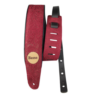 CORREA BASSO PARA GUITARRA Y BAJO SERIE CUERO ROJO FLOREADO
