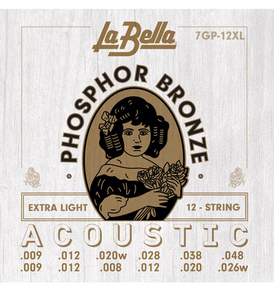 JUEGO DE CUERDAS PARA GUITARRA ACÚSTICA LA BELLA PHOSPHOR 12 CUERDAS EXTRA LIGHT 09-48