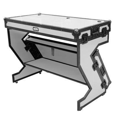 U91072WH -ULTIMATE FLIGHT CASE PORTABLE Z-STYLE DJ TABLE WHITE PLUS (WHEELS)