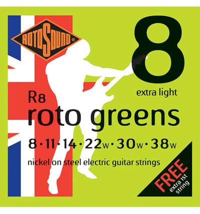 JUEGO DE CUERDAS ROTOSOUND PARA GUITARRA ELÉCTRICA 8-38