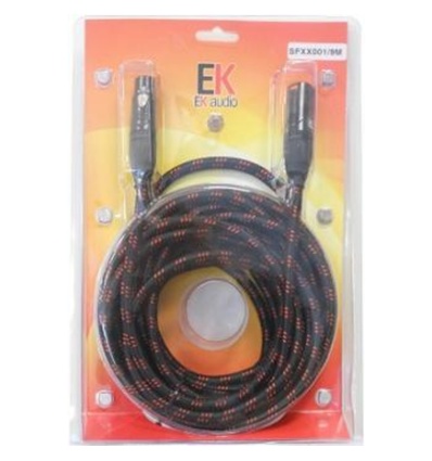 CABLE EK AUDIO TRENZADO DE TELA PARA MICRÓFONO XLR-XLR MACHO-HEMBRA 9 METROS 